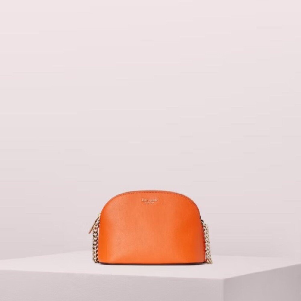 Kate Spade Crossbody Bag Womens Orange Pebbled Dome Chain Strap Top Zip - Picture 3 of 8